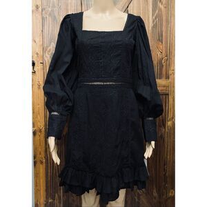 ASOS Design Boho Black Eyelet Lace Womens Dress Sz 8